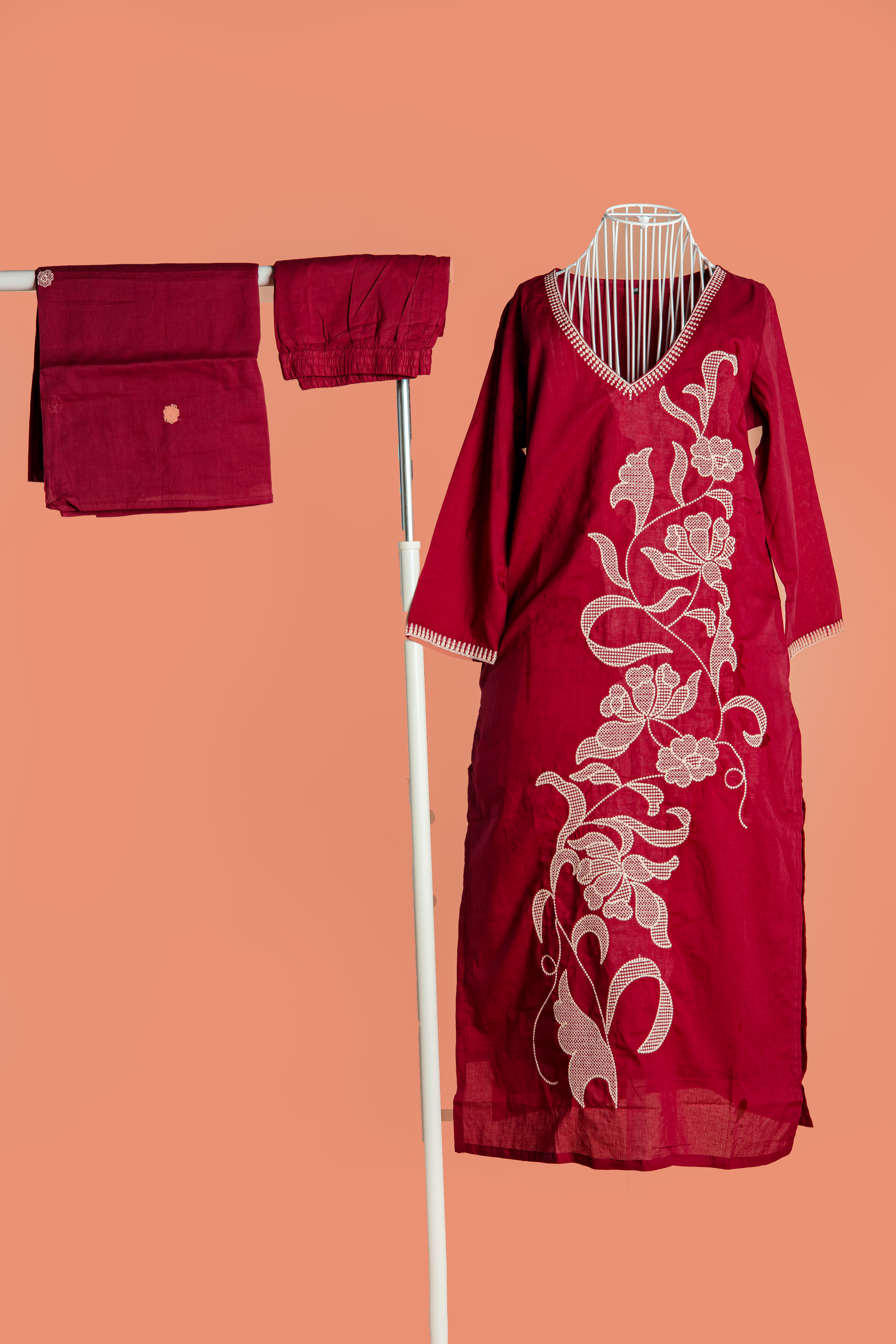 Floral Embroidered Cotton Kurta Set