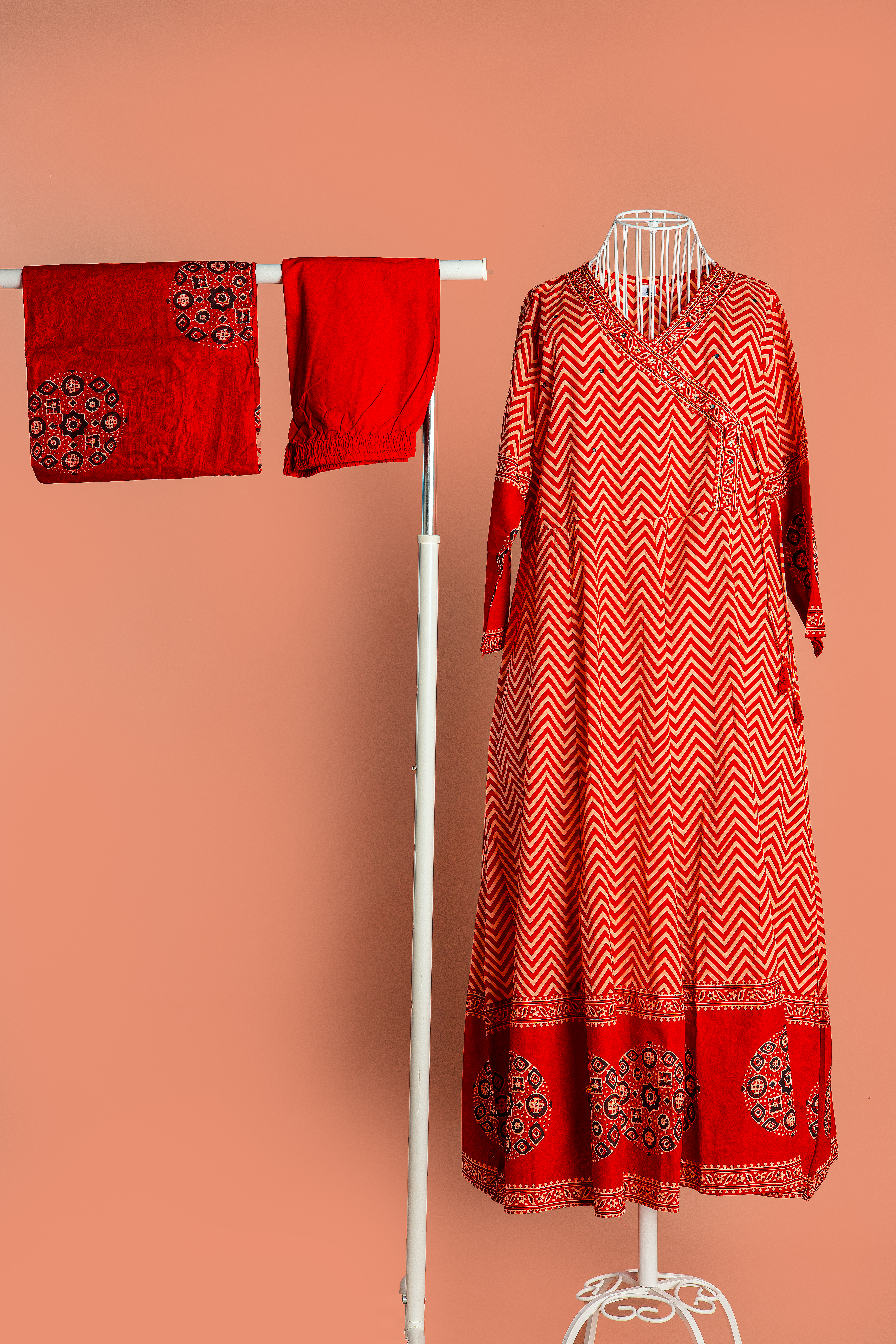 Chevron Print Anarkali Suit Set