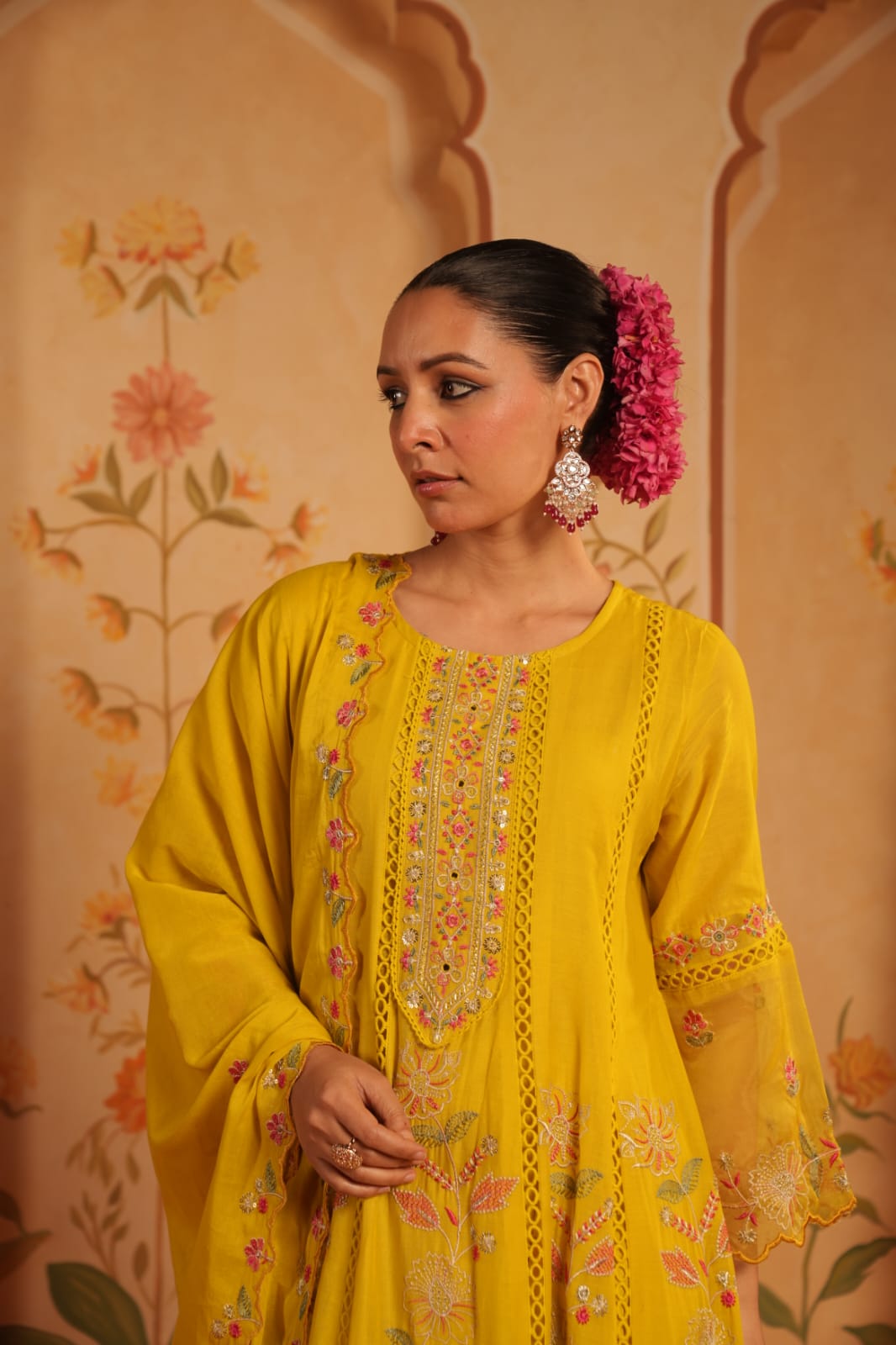 Mustard Floral Ethnic Ensemble